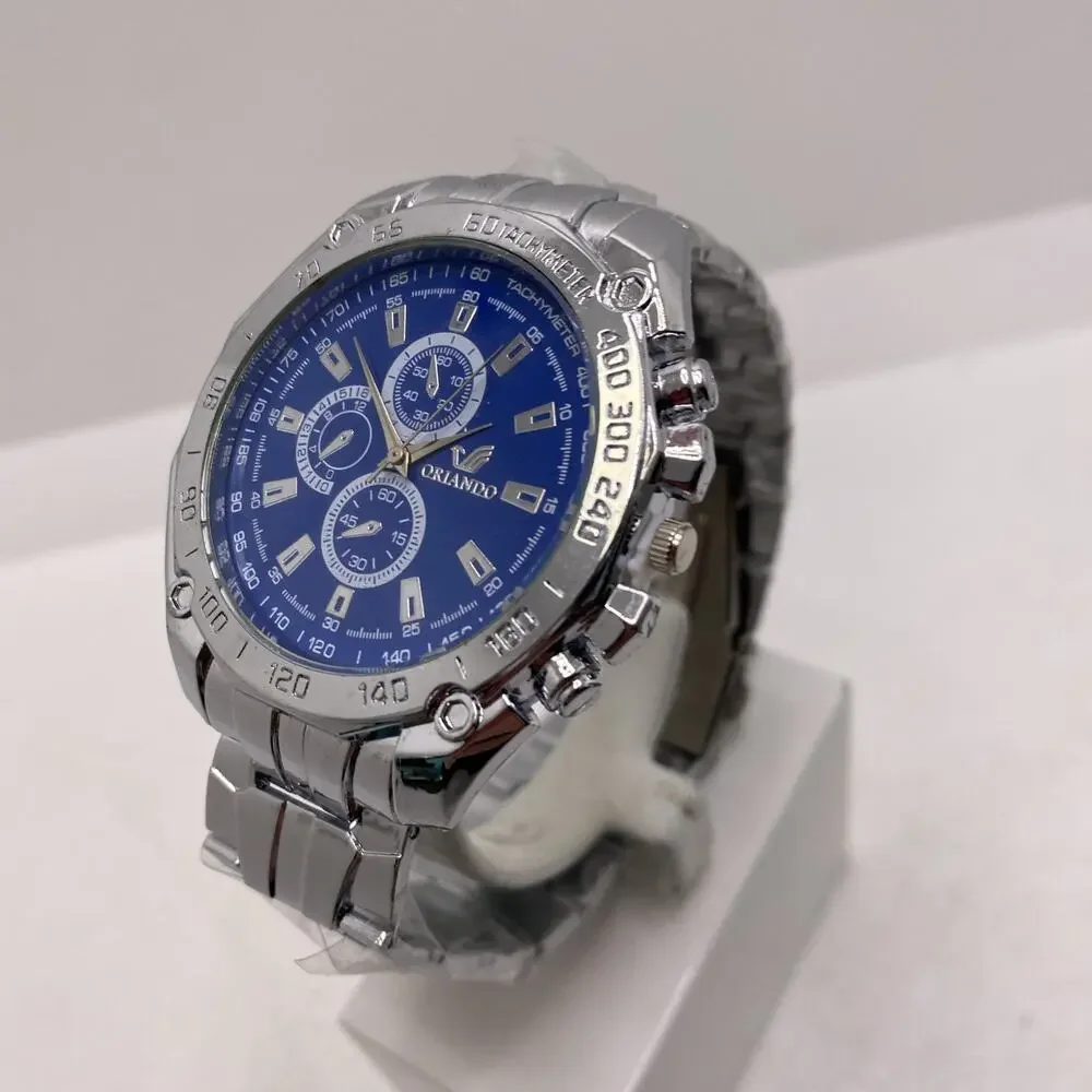 Mens Racing Tachymeter Style Watch Silver Tone Works New Battery